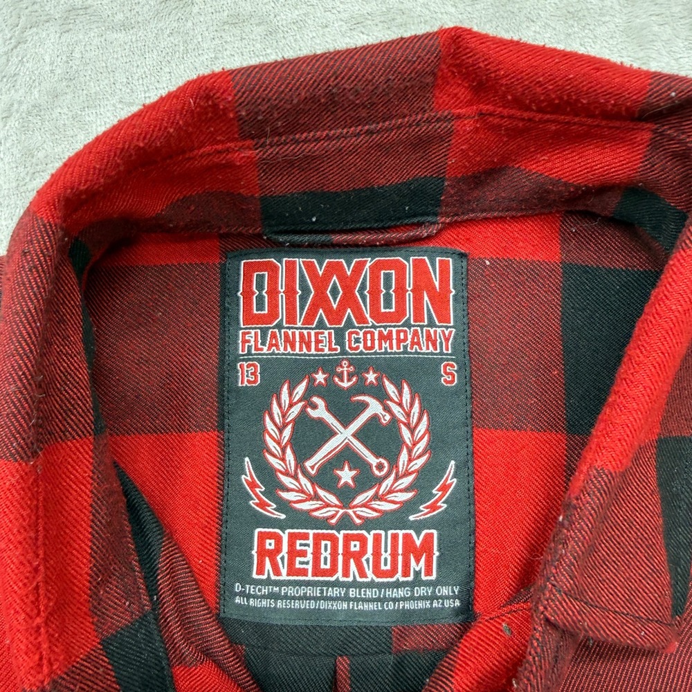 Dixxon Flannel Shirt Mens Small Red Black Redrum Buffalo Check D-Tech Button Up - Picture 3 of 7